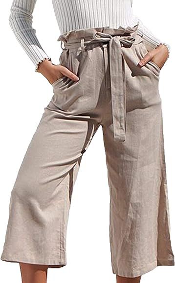 ECOWISH Womens Cotton Soft Palazzo Wide Leg Pant with Pockets High Waist Casual Loose Flowy Pants... | Amazon (US)