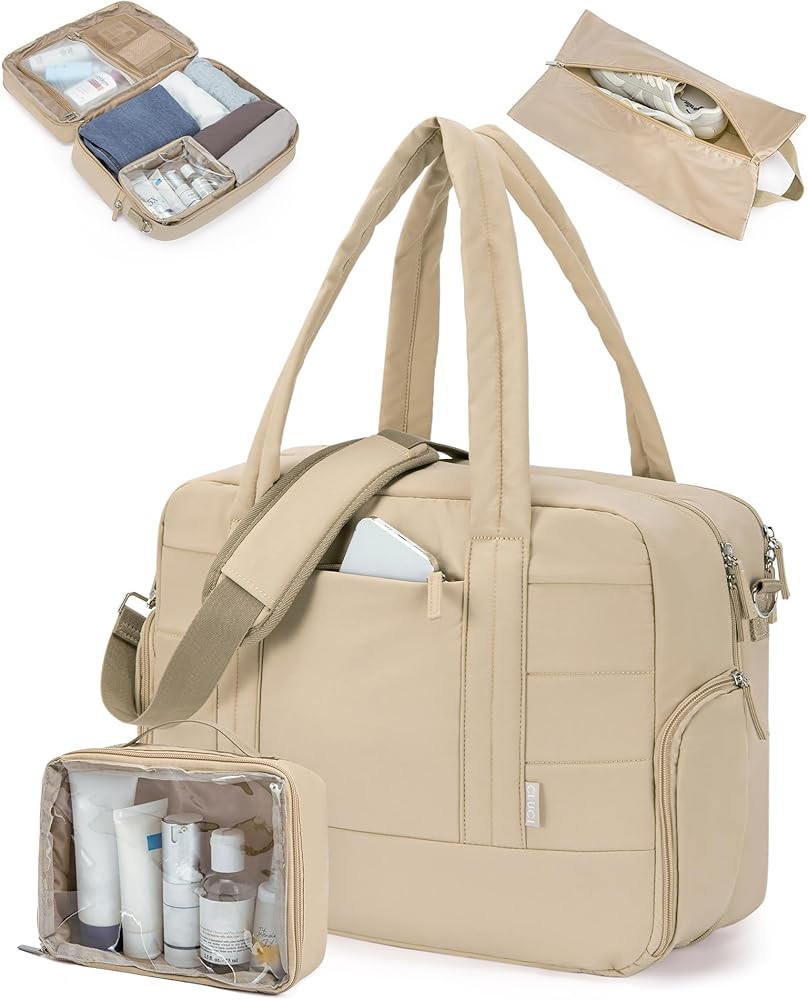 CLUCI Duffle Bag Women Business Travel Bags, Weekender Bags for Women, Puffer Duffel Carry On Bag with Shoe Bag,Overnight Bag for Women with Laptop Compartment | Amazon (US)
