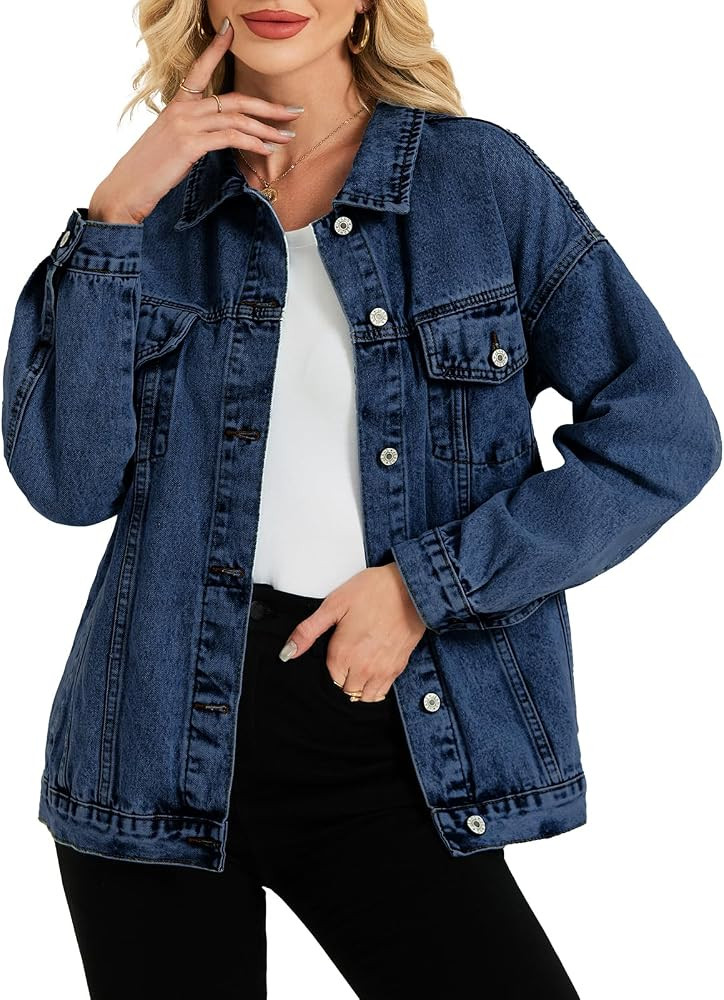 Oversized Denim Jacket Women Boyfriend Jean Jacket Trendy Loose Shacket Spring Trucker Coats | Amazon (US)