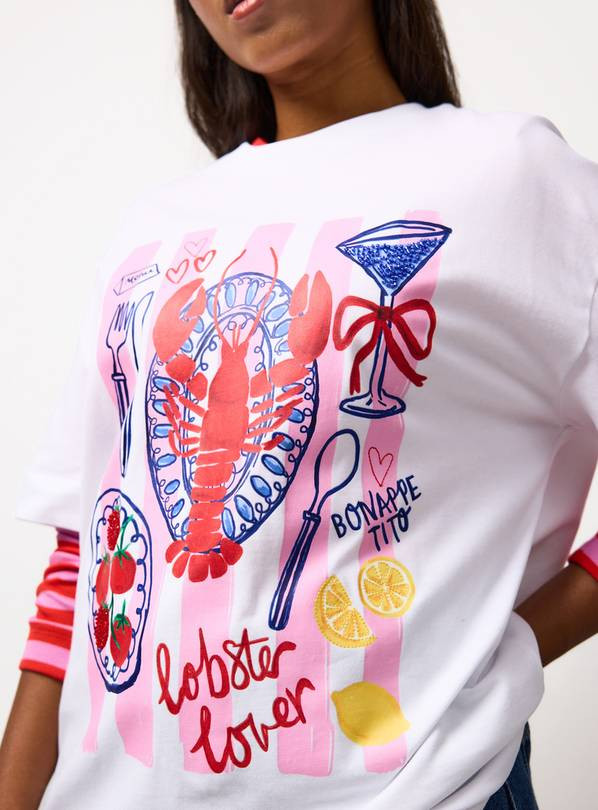 White Lobster Print Graphic Oversized Fit T-Shirt L | Tu Clothing