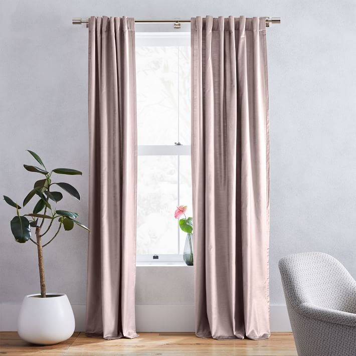 Cotton Luster Velvet Curtain - Dusty Blush | West Elm (US)
