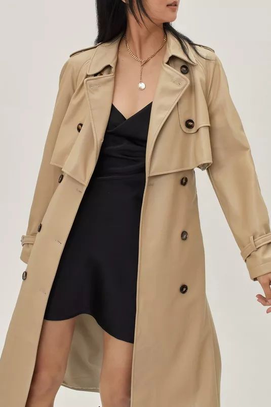 Faux Leather Button Down Longline Trench Coat | Nasty Gal (US)