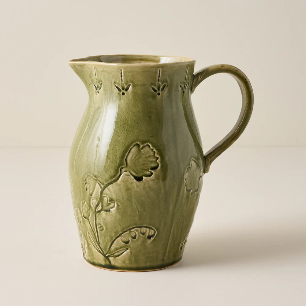 Floral Glazed Ceramic Pitcher Vase | Magnolia
