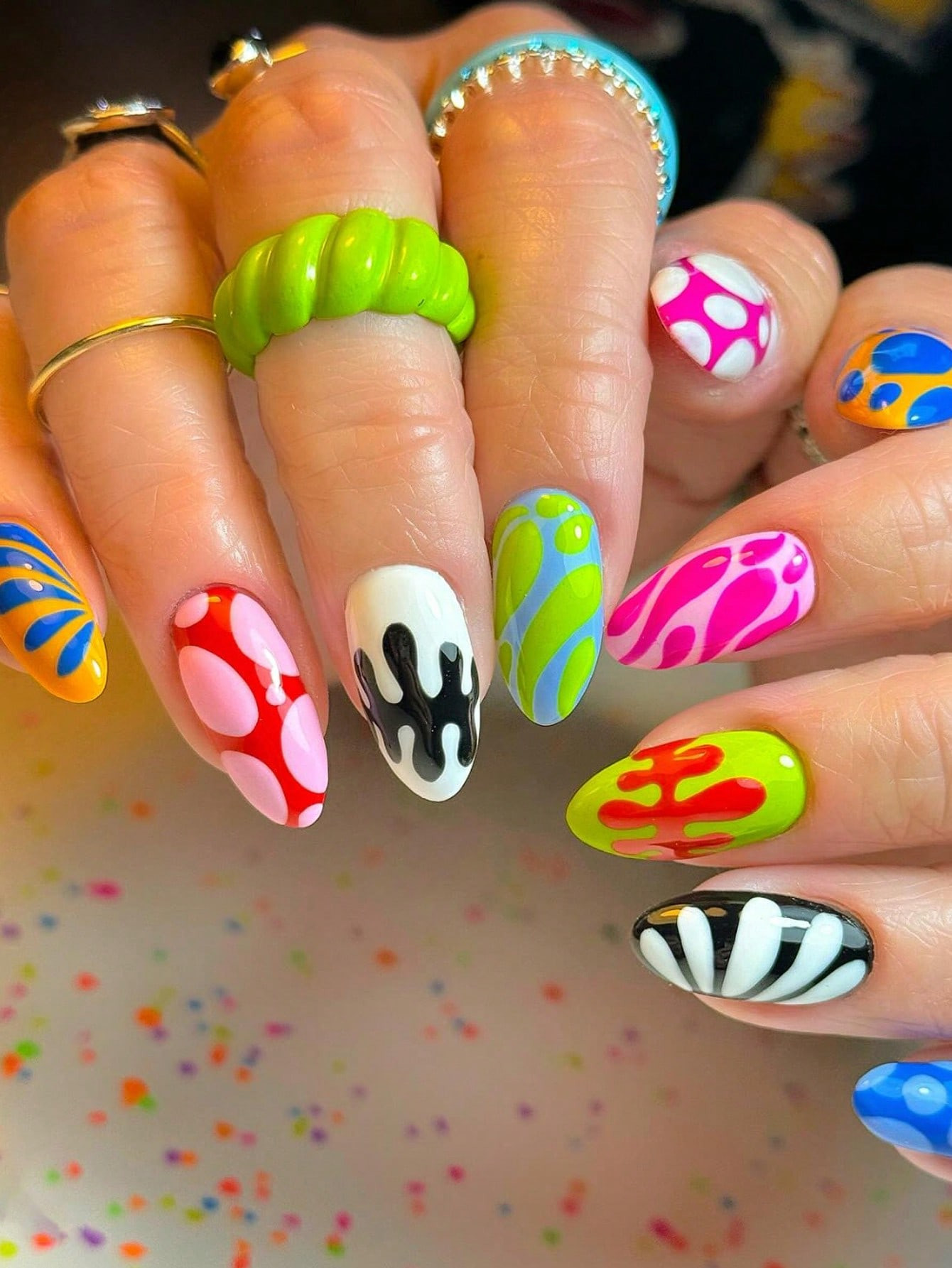 24pcs Gorgeous Water Drop Shaped Press-On Nail Tips, Featuring Various Patterns Such As Dopamine,... | SHEIN