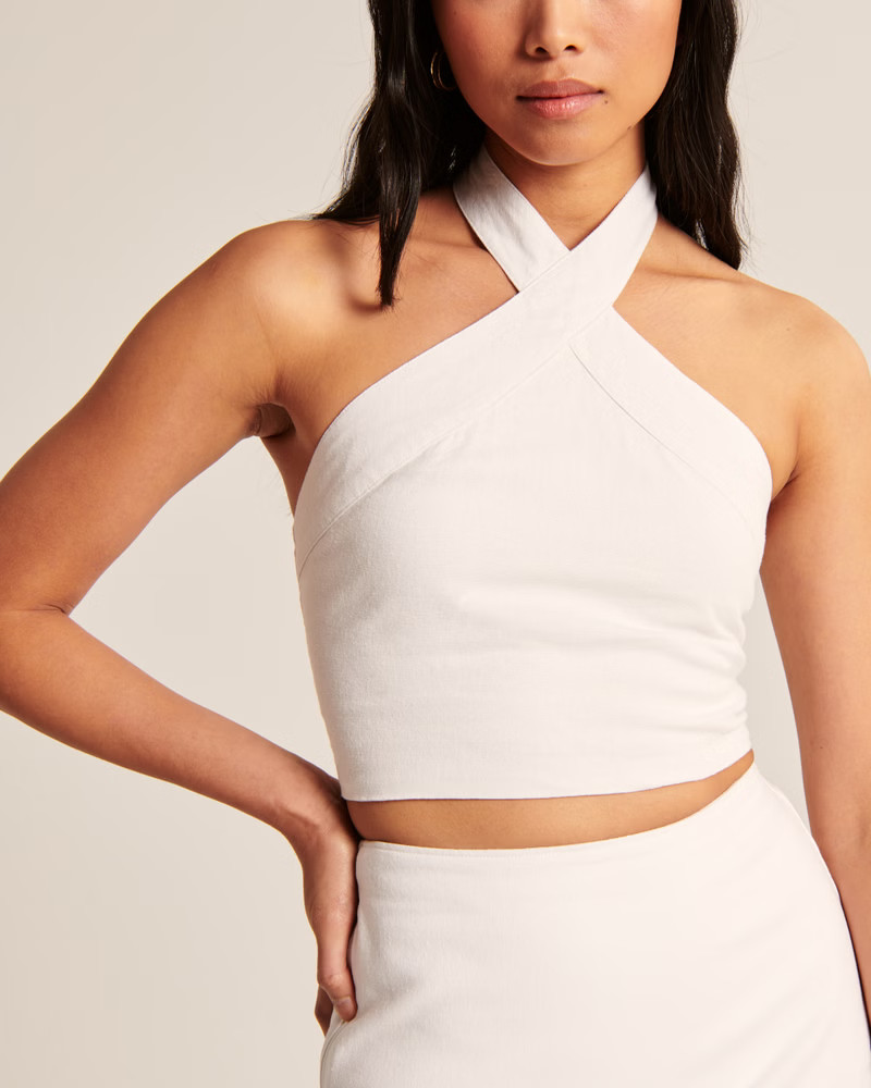 Cropped Linen-Blend Halter Top | Abercrombie & Fitch (US)