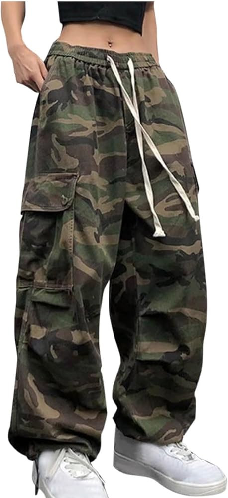 Women's Oversized Camo Cargo Pants Jogger Trousers Workout Sweatpants Army Streetwear Drawstring ... | Amazon (US)