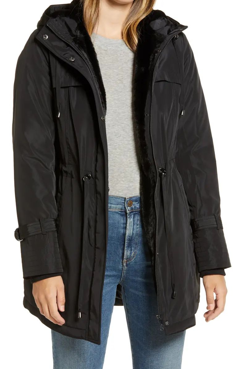 Faux Fur Lined Water Repellent Hooded Raincoat | Nordstrom