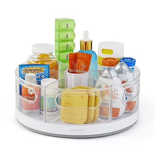 YouCopia Crazy Susan Lazy Susan Organizer, 6 BPA-Free Removable Clear Bins with Handles, Rotating Storage Turntable for Kitchen Cabinet, Pantry and Bathroom Organization,White | Amazon (US)