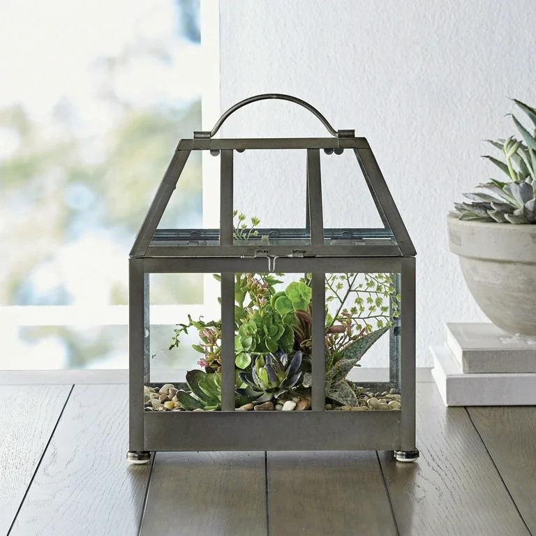 Better Homes & Gardens Glass and Metal Greenhouse Terrarium Large, 9.8 in L x 6.7 in W x 10.8 in ... | Walmart (US)