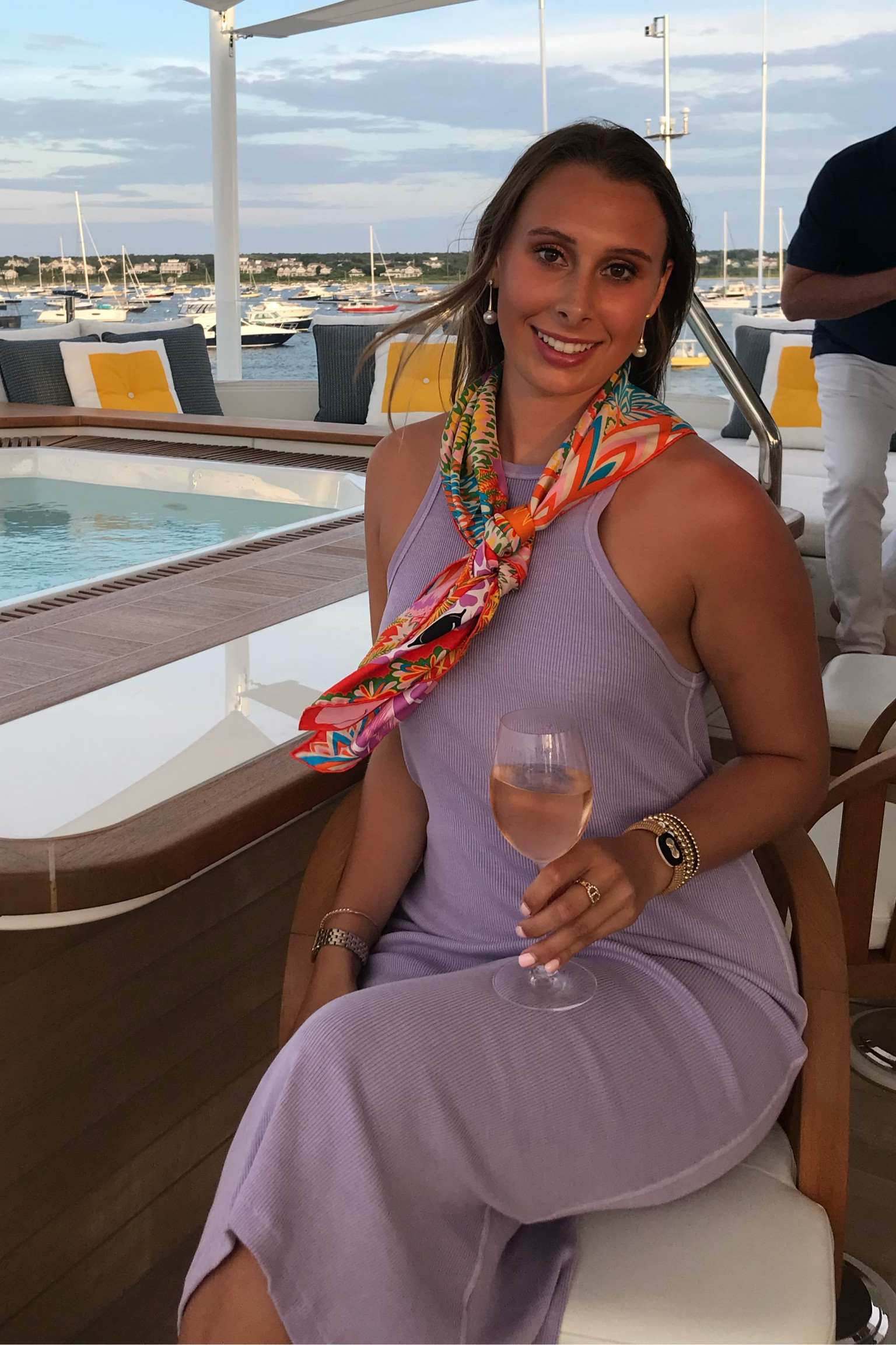 Yacht Rock cocktail hour! A printed scarf is the perfect addition to this purple look 🛥️🥂💜 

#LTKSeasonal #LTKover40 #LTKtravel