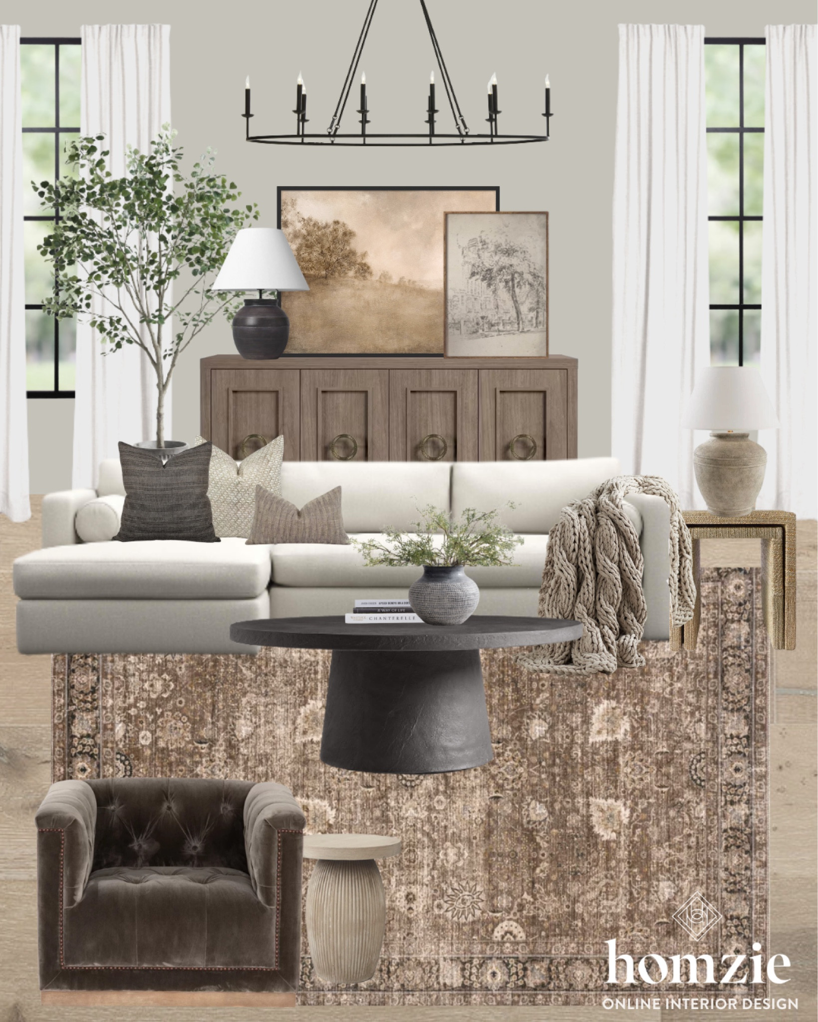 This warm modern Classic living room design is everything you want to come home to! From the abstract art, media console, sectional, and chandelier 

#LTKhome #LTKfamily #LTKfindsunder100