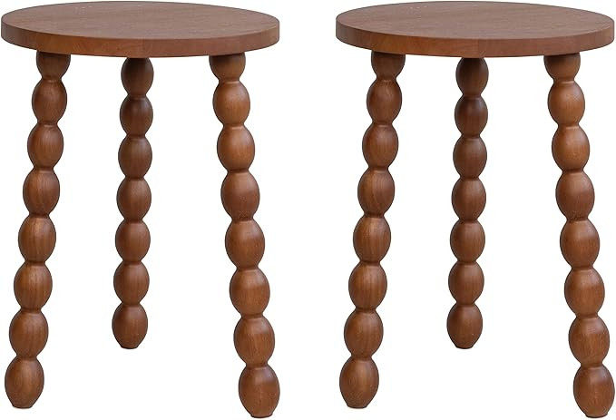 Creative Co-Op Brushed Rubberwood Round Accent Tables with Turned Legs, Walnut Finish, Set of 2 | Amazon (US)
