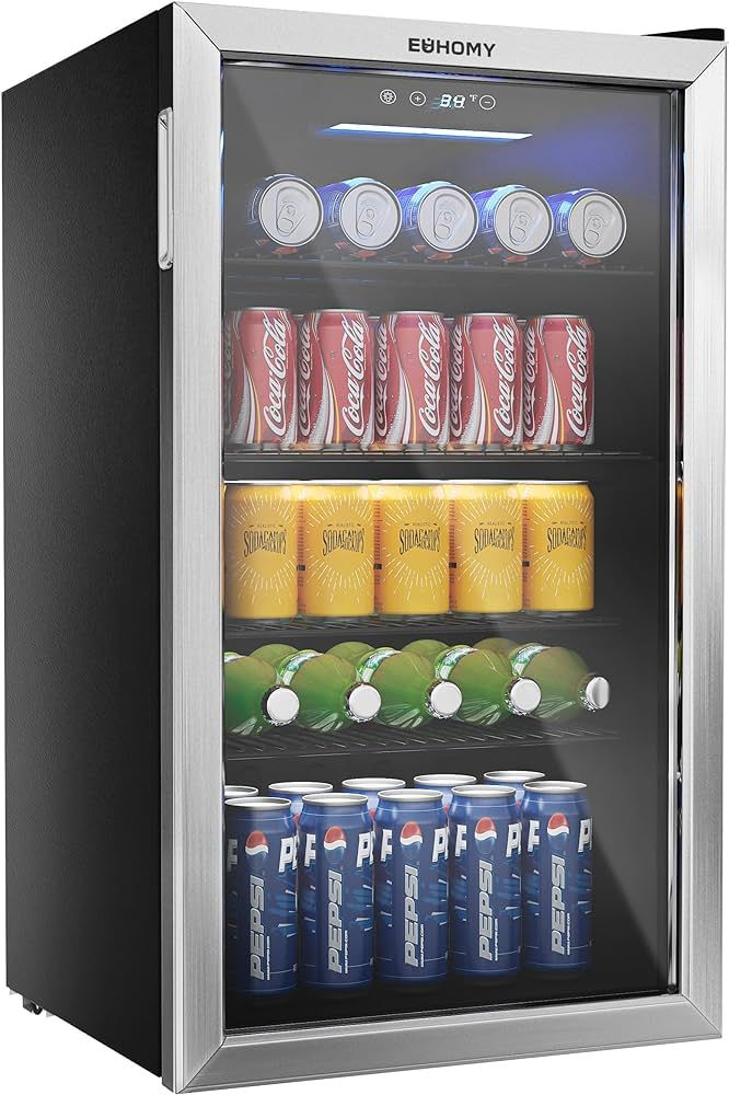 EUHOMY Beverage Refrigerator and Cooler, 126 Can Mini fridge with Glass Door, Small Refrigerator ... | Amazon (US)