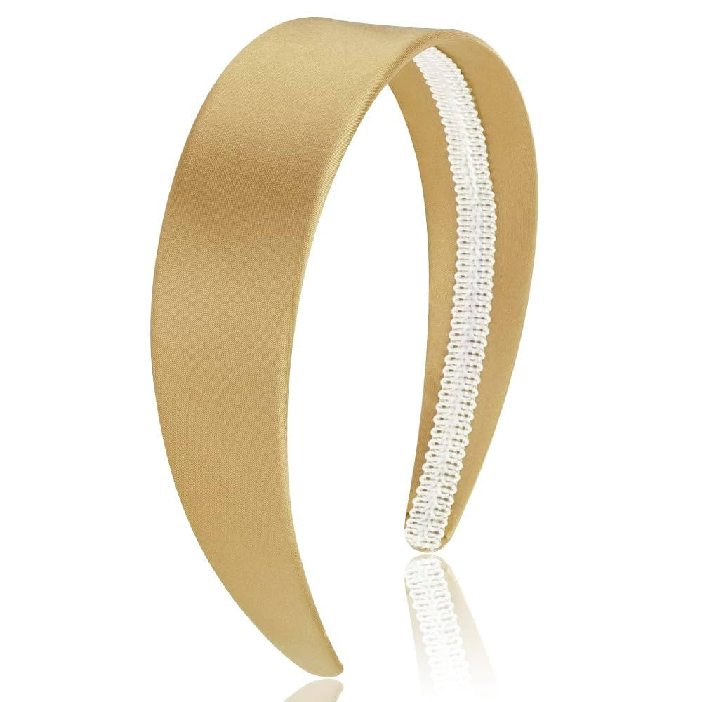 AHONEY Khaki Headband for Women Girls Satin Silk Headband Non Slip 1.57" Wide Plain Head Band Sol... | Amazon (US)