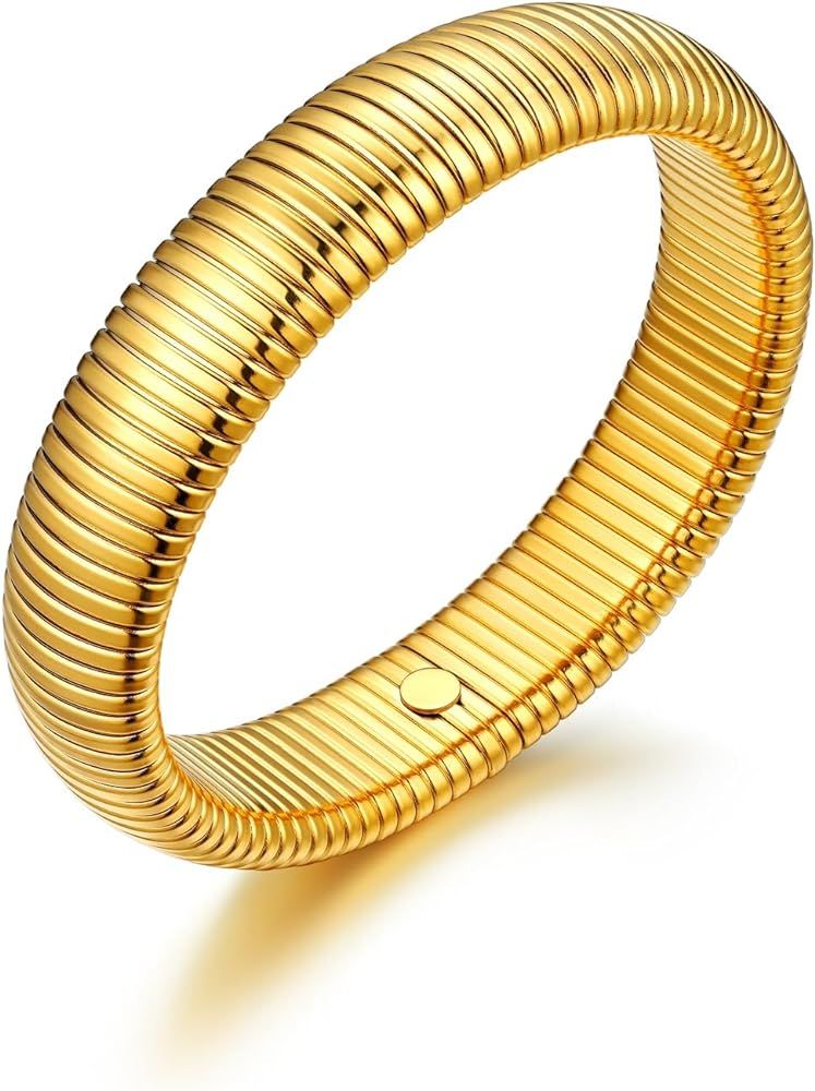 U7 Stretch Bracelets for Women Stainless Steel 18K Gold Plated Bangle Bracelets,Non Tarnish Link ... | Amazon (US)