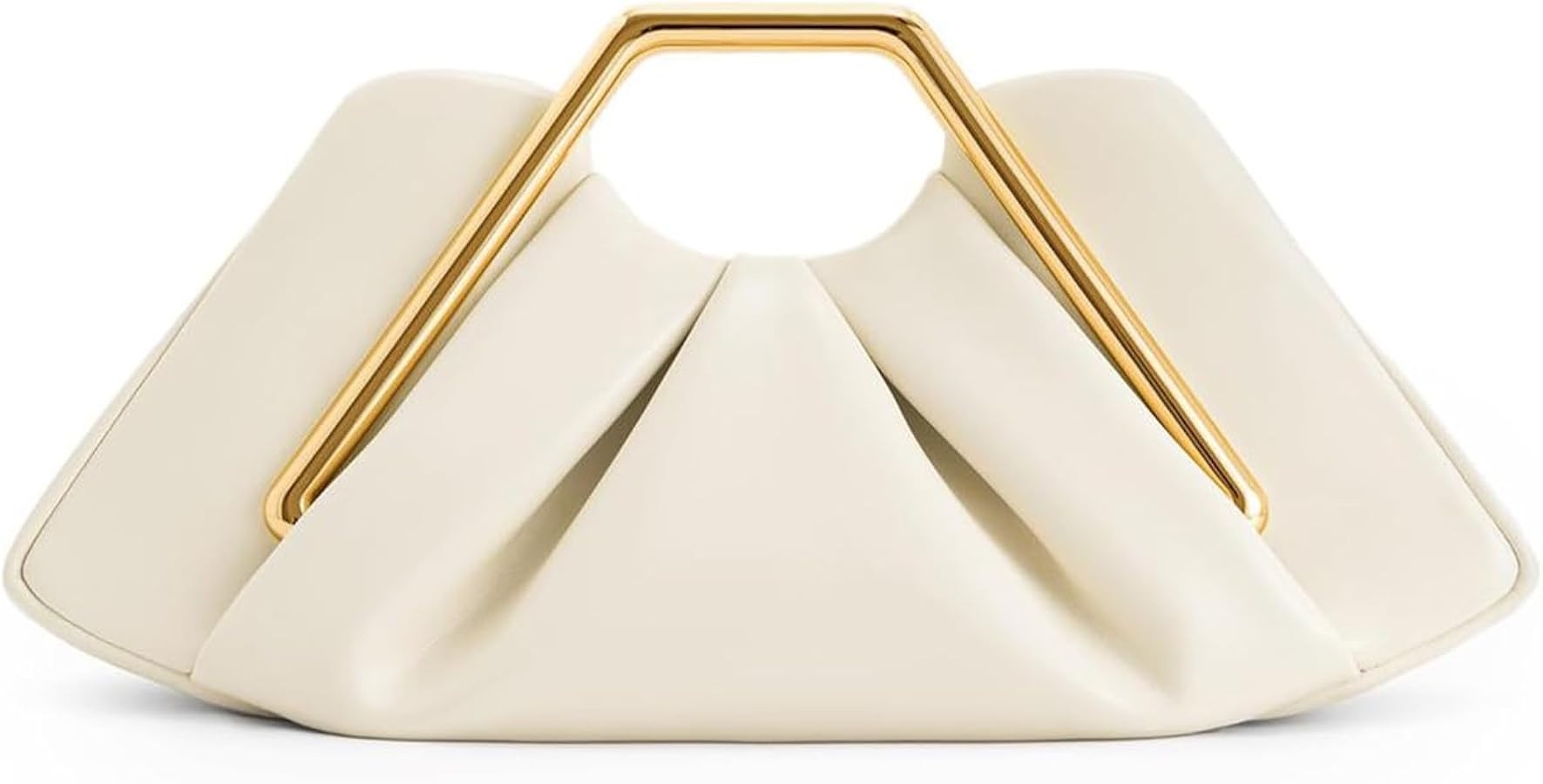 Designer Metal Frame Clutch for Women, Geometric PU Leather Handbag with Gold Metal Handle, Soft ... | Amazon (US)