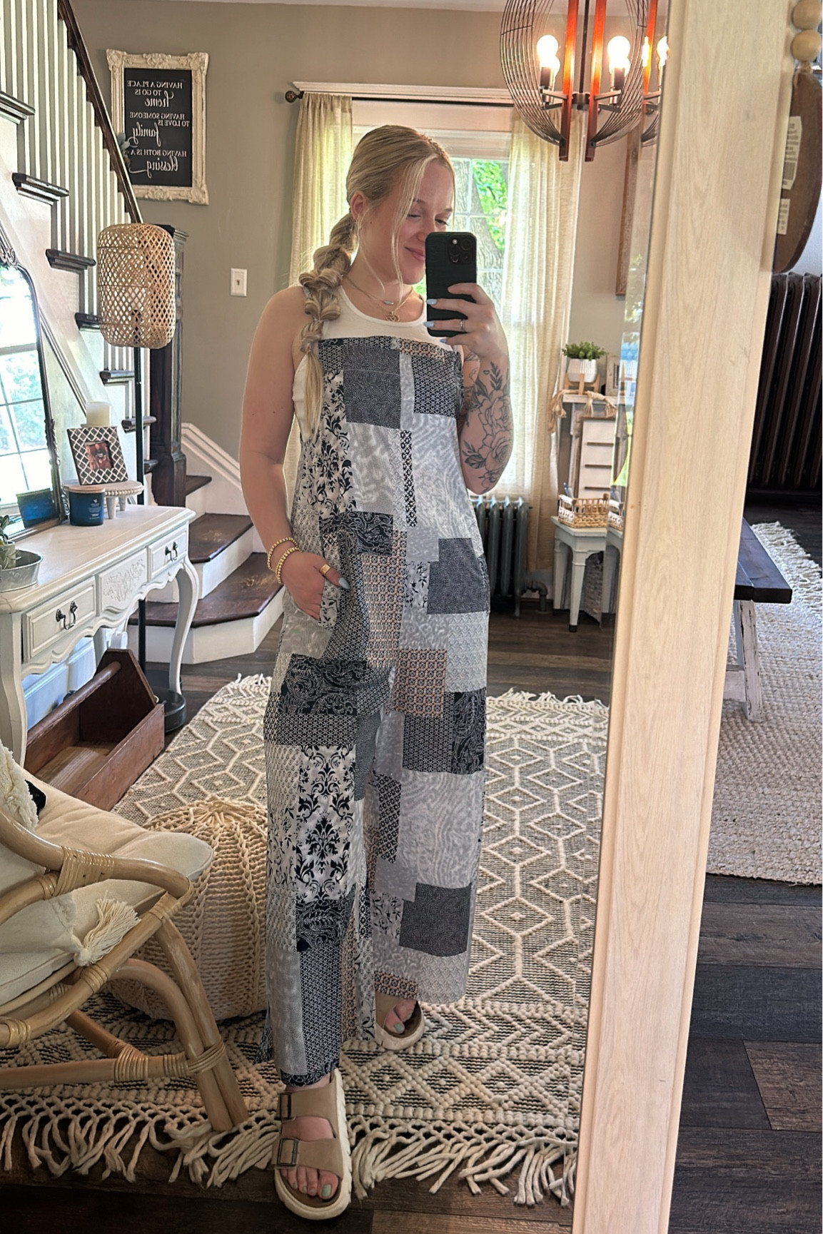 This jumpsuit is everything! I got so many compliments on it. Little bit of a thinner material but makes it perfect for summer. Wearing a size small. 