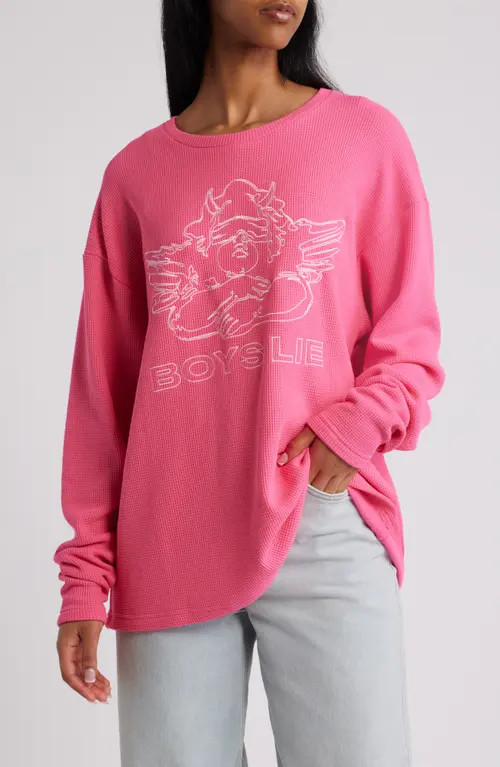 BOYS LIE Don't Test Me Thermal Knit Top in Pink at Nordstrom | Nordstrom