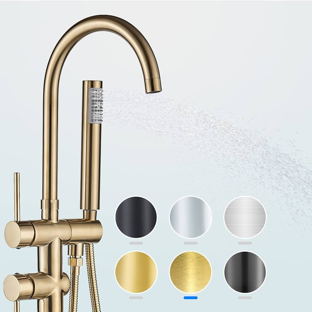 YAGATAP Freestanding Bathtub Faucet Floor Mount Tub Filler Brushed Gold High Flow Shower Faucets ... | Amazon (US)