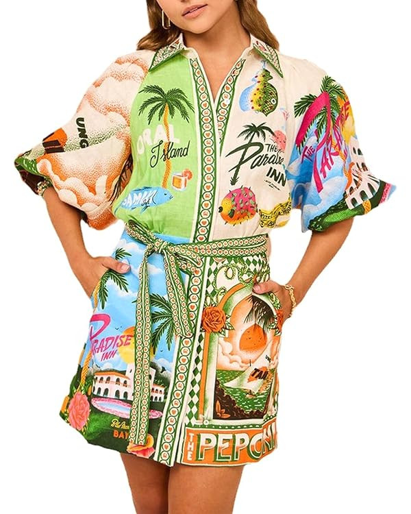 2025 Women's Floral Graffiti Dress,Colorful Vintage Boho Shirt Dress, Cute Graffiti Graphic a-lin... | Amazon (US)