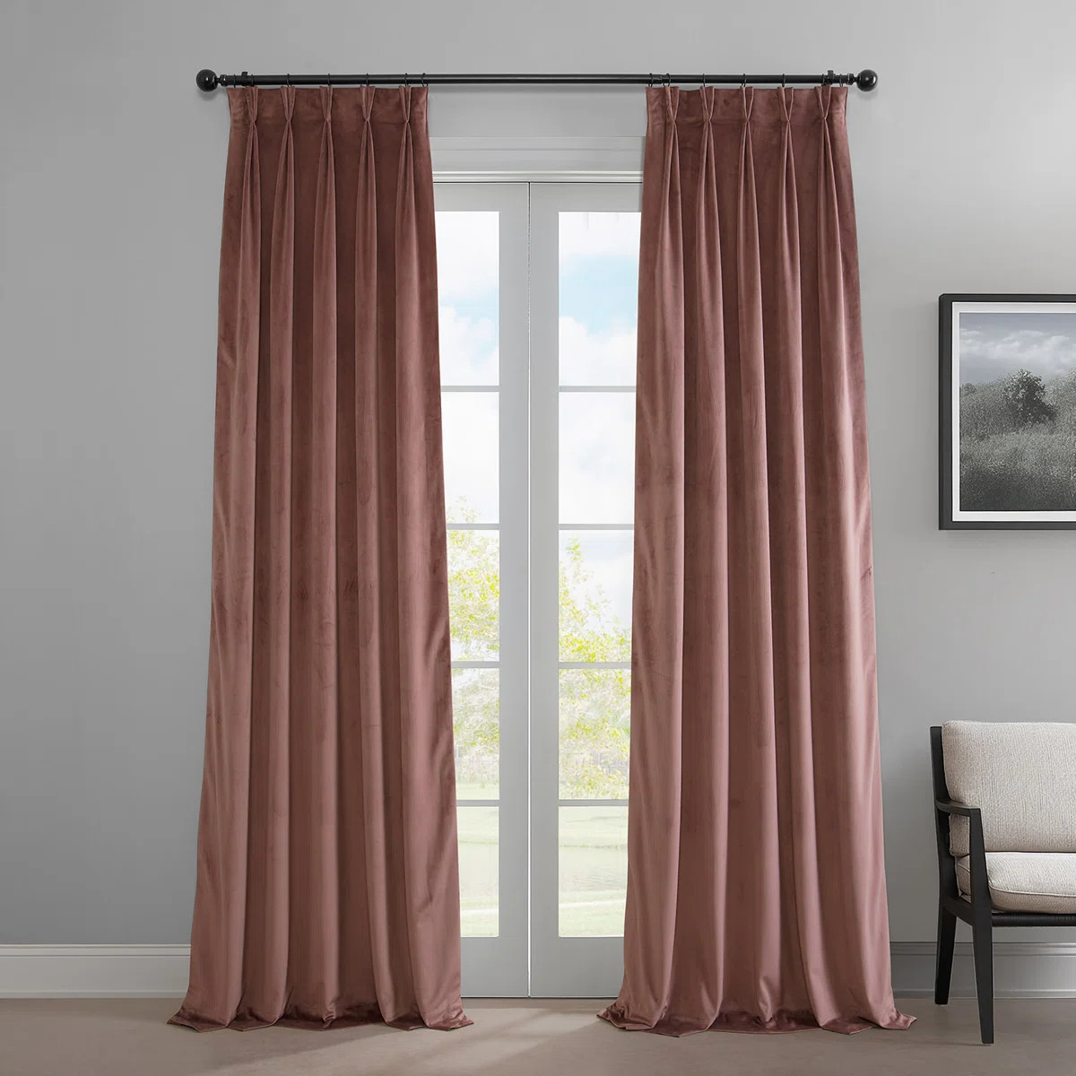 French Pleat Heritage Plush Velvet Room Darkening Curtains For Bedroom & Living Room Curtains (1 ... | Wayfair North America