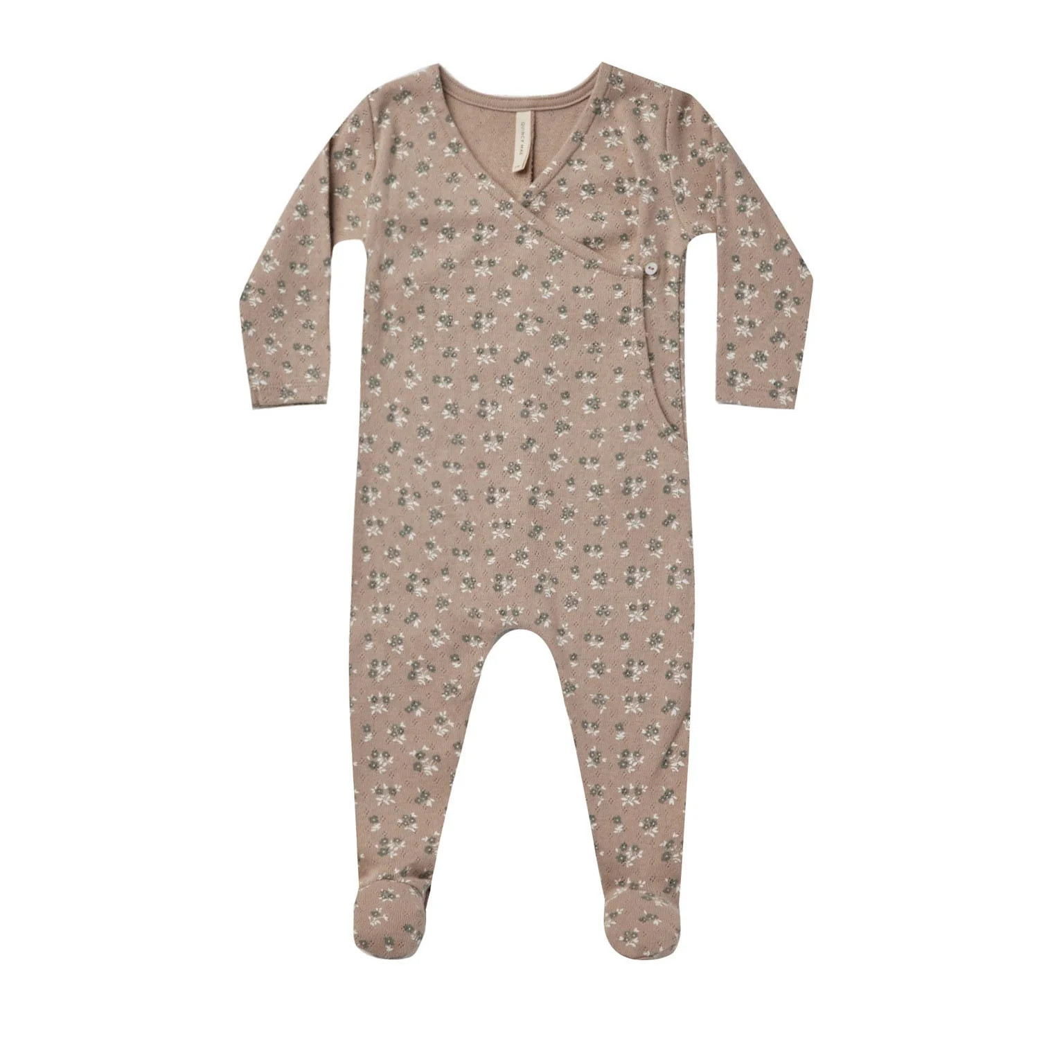 Pointelle Wrap Footie, Truffle Floral | SpearmintLOVE