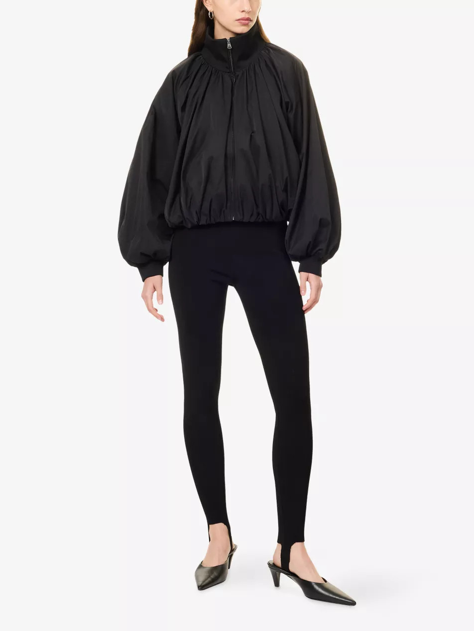 THE COUTURE CLUB - Funnel-Neck Ruched-Hem Shell Bomber Jacket | Black | Selfridges.com | Selfridges