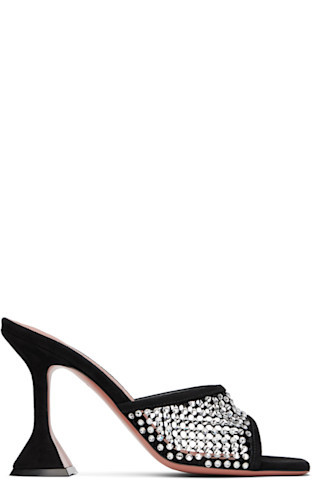 Black Lupita Crystal Net Heeled Sandals | SSENSE
