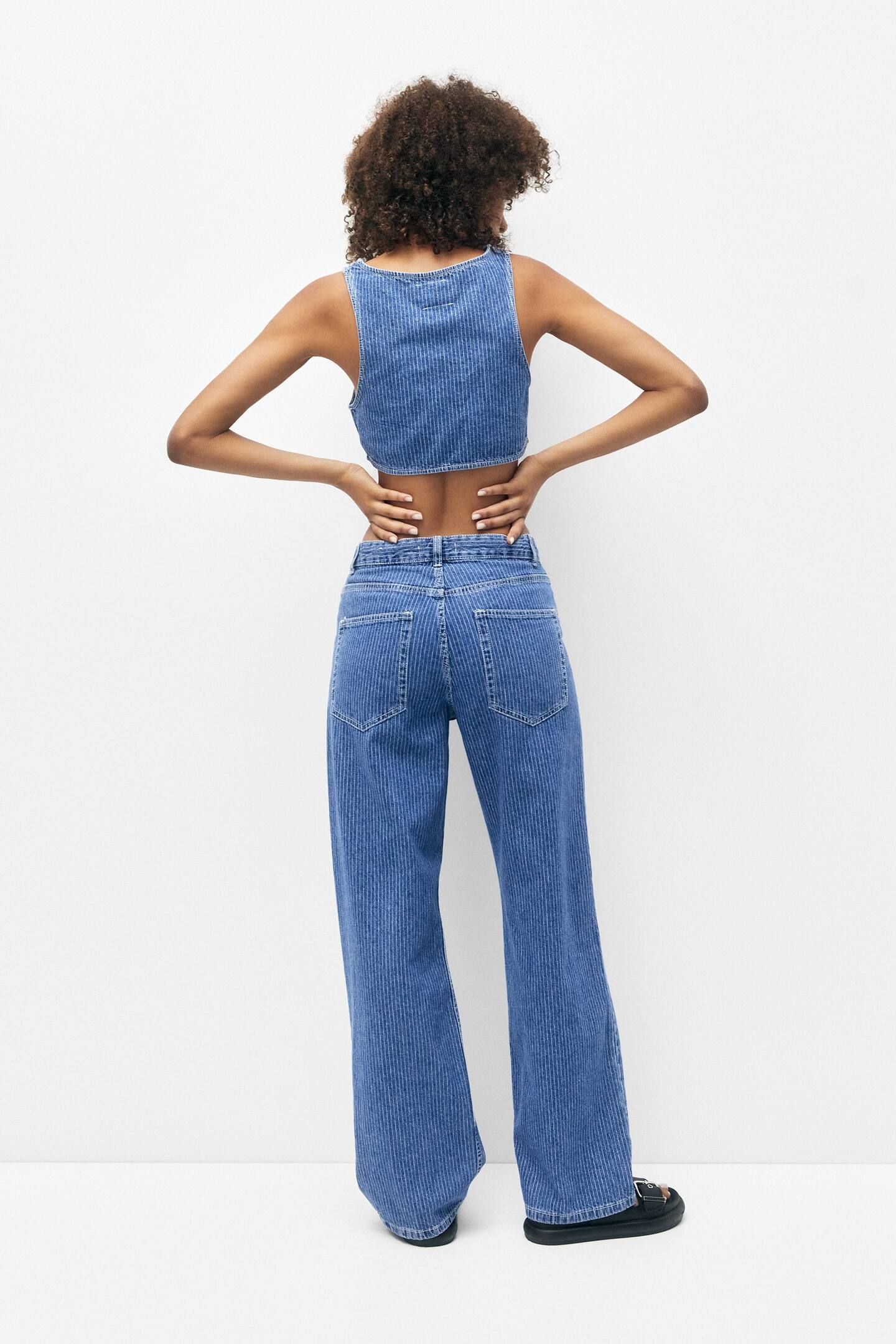 Mid-rise striped baggy jeans | PULL and BEAR UK