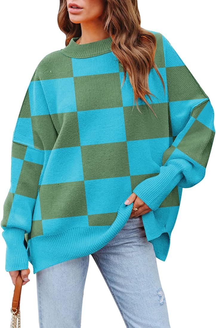 HAPCOPE Women's 2023 Fall Casual Oversized Sweater Crewneck Batwing Sleeve Side Slit Ribbed Knit Pul | Amazon (US)