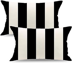 QIQIANY Set of 2 Black and White Stripe Outdoor Throw Pillow Covers 12 x 20 Inch Square Waterproo... | Amazon (US)