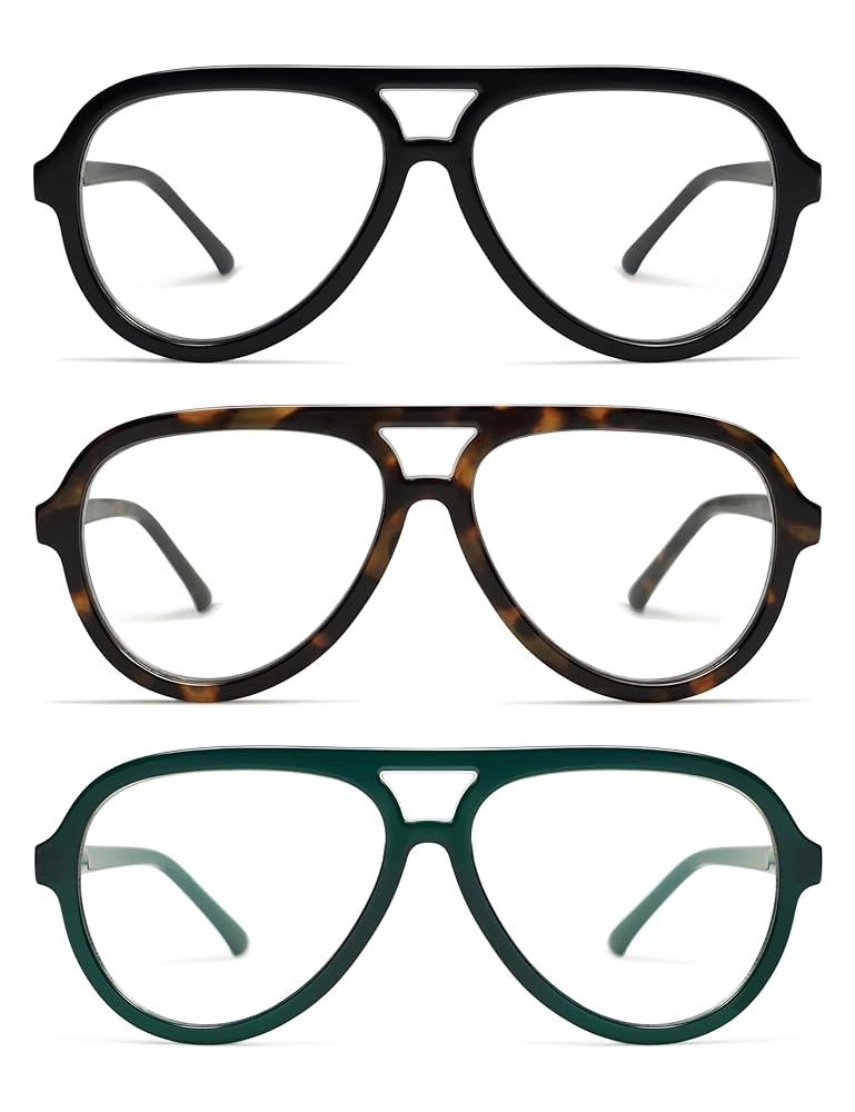 AMOMOMA 3 Pack Retro Oversized Aviator Reading Glasses for Women Men,Classic Large Reader Blue Li... | Amazon (US)