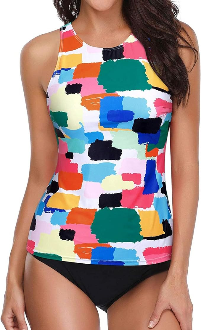 Holipick Two Piece Tankini Swimsuits for Women Tummy Control Bathing Suits High Neck Tankini Tops... | Amazon (US)