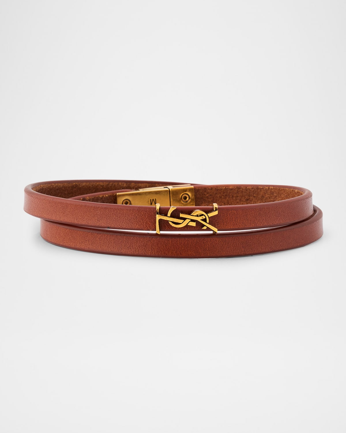 YSL Thin Double Wrap Leather Bracelet | Neiman Marcus