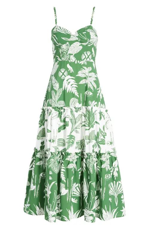 FARM Rio Forest Soul Sleeveless Tiered Ruffle Midi Dress in Forest Soul Off-White/green at Nordst... | Nordstrom
