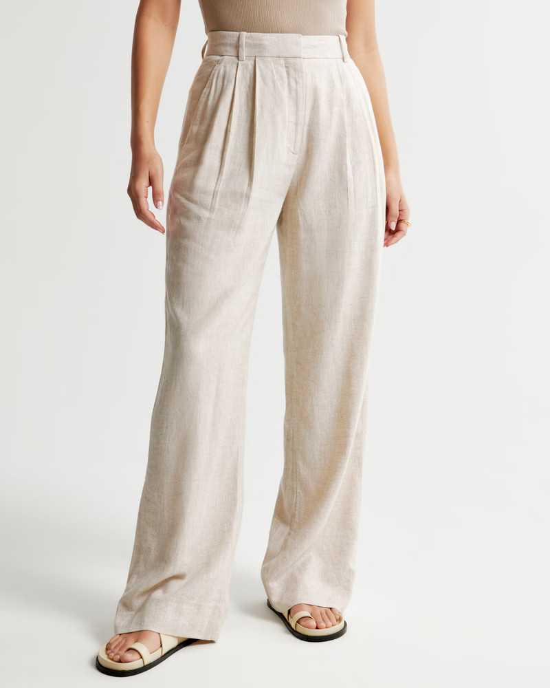 Curve Love A&F Sloane Tailored Linen-Blend Pant | Abercrombie & Fitch (US)