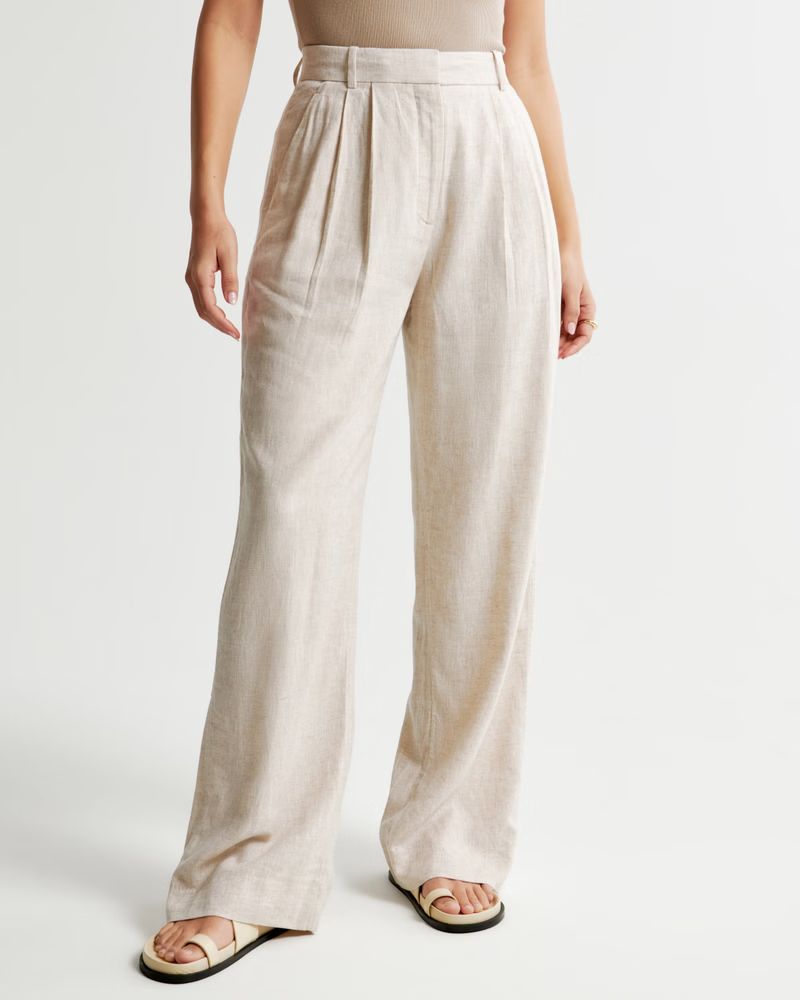 Women's Curve Love A&F Sloane Tailored Linen-Blend Pant | Women's New Arrivals | Abercrombie.com | Abercrombie & Fitch (UK)