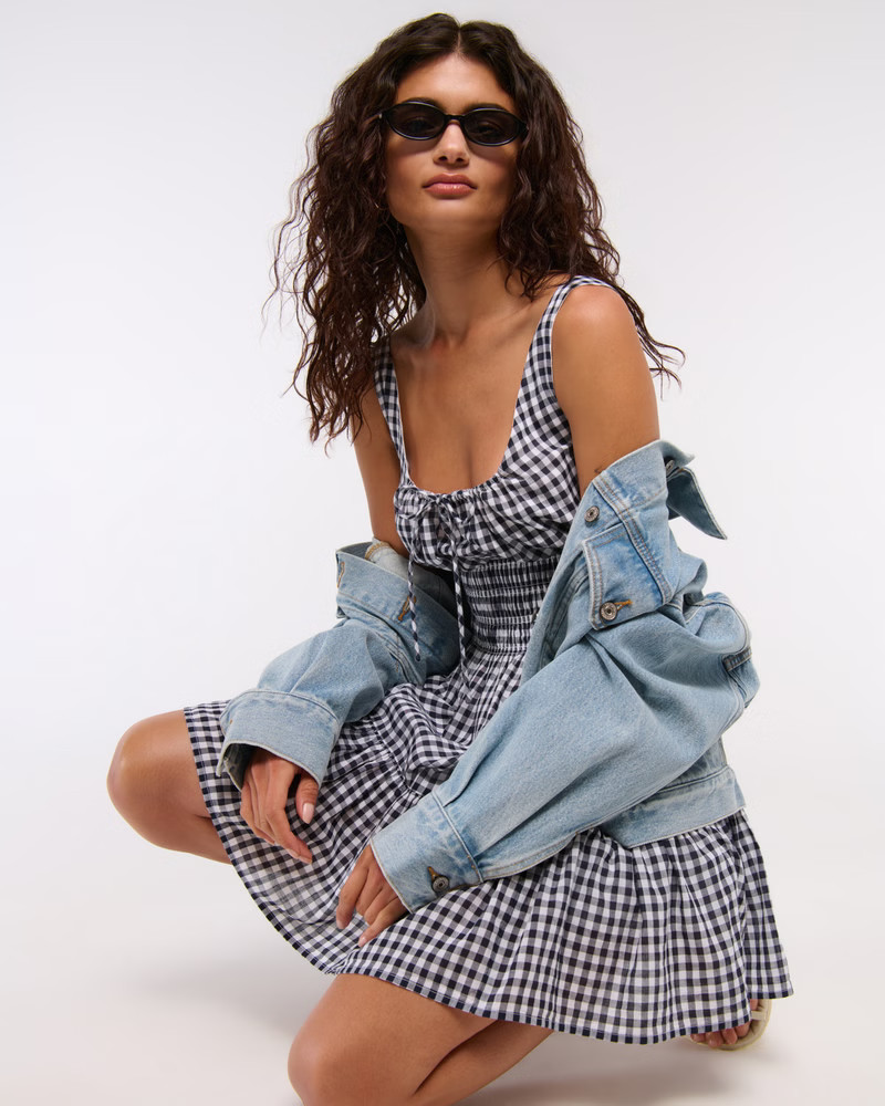 Women's Smocked Tie-Front Mini Dress | Women's New Arrivals | Abercrombie.com | Abercrombie & Fitch (US)