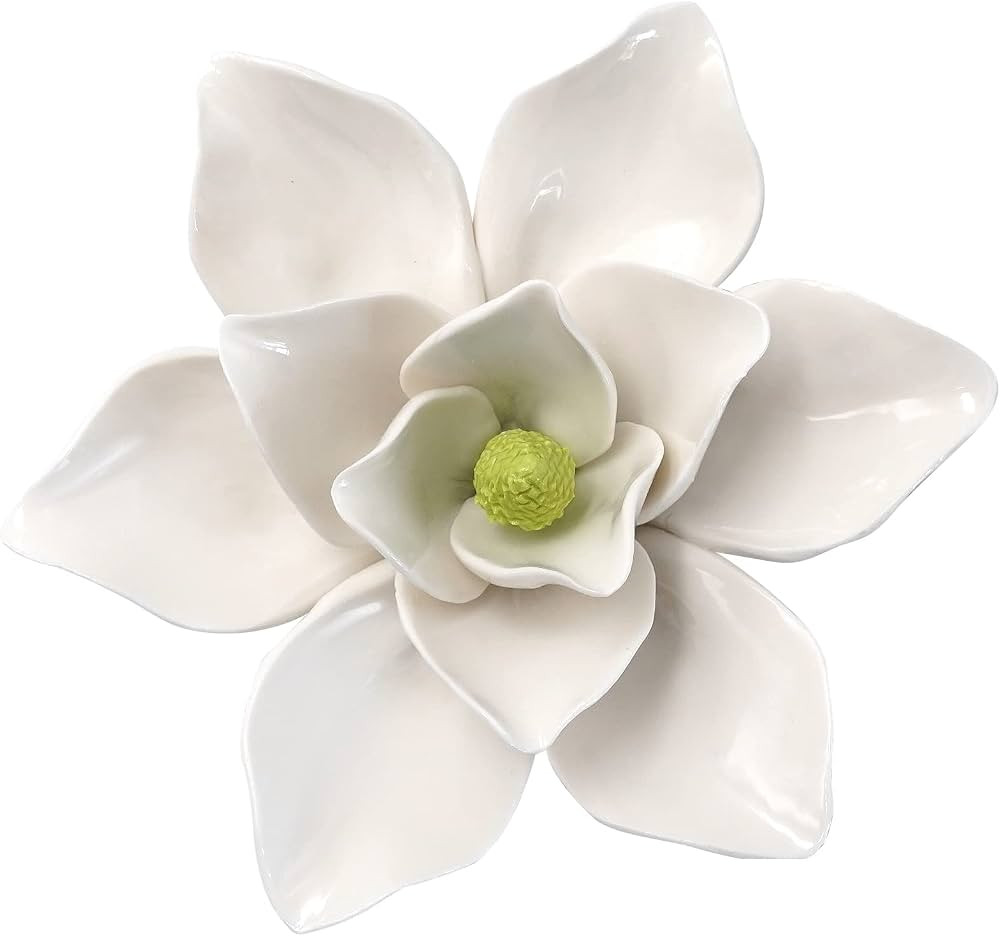 MINYULUA 5.9 Inch White Ceramic Flower Wall Hanging Decoration 3D Artificial Porcelain Magnolia D... | Amazon (US)