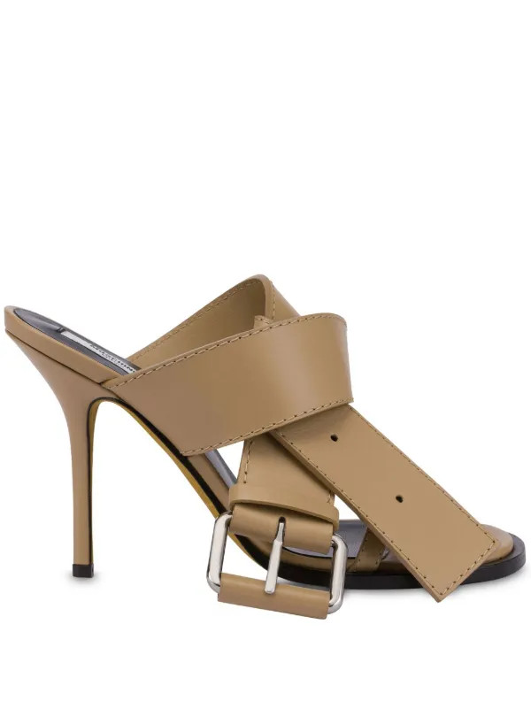 Moschino Decorative Buckle Leather Mules  | Neutrals | FARFETCH | Farfetch Global