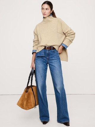 Oversized Merino-Cotton High-Low Funnel-Neck Sweater | Banana Republic (US)
