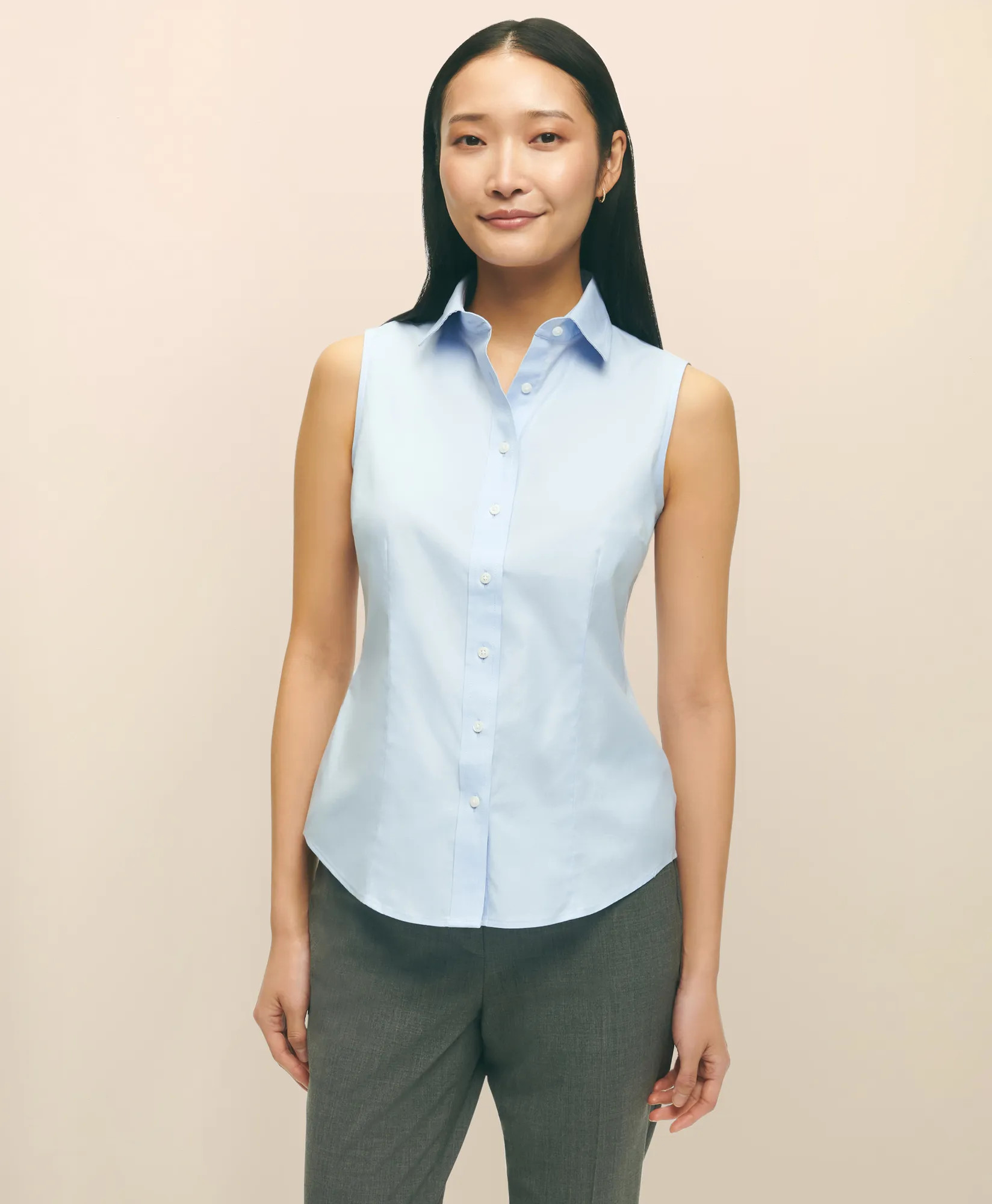 Fitted Non-Iron Stretch Supima® Cotton Sleeveless Dress Shirt | Brooks Brothers