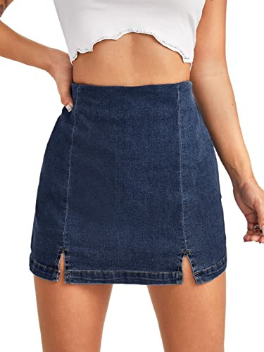 Floerns Women's Casual Split Hem High Waist Denim Skorts Skirt Shorts Blue Depths L | Amazon (US)