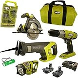 Ryobi 4-Tool Super Combo Bundle, P883 18-Volt ONE+ Lithium-Ion Cordless with Drill/Driver, Circular  | Amazon (US)