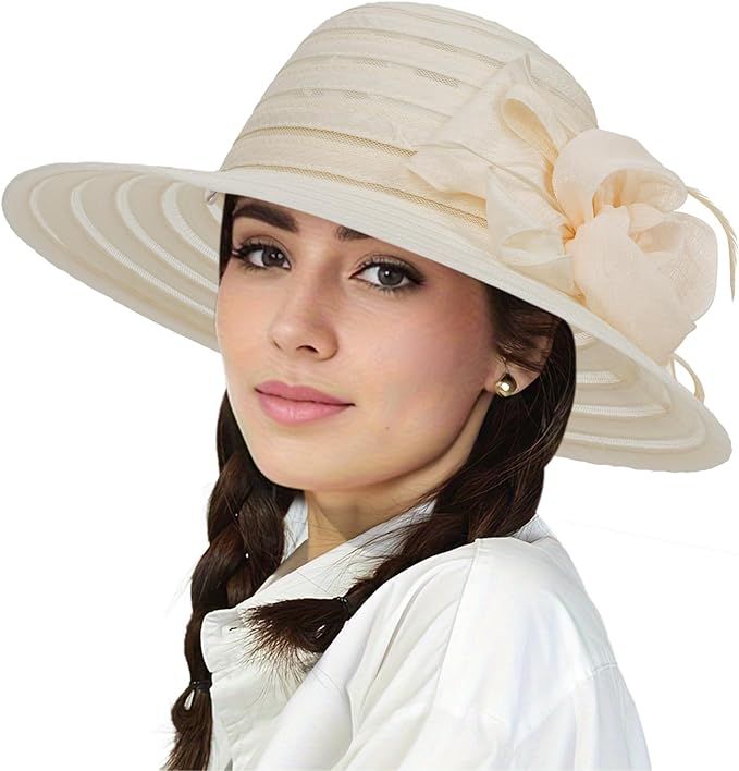 Women s Organza Fascinator Sun Hat - Kentucky Bowler Derby Hat Church Hat for Bridal Tea Party We... | Amazon (US)