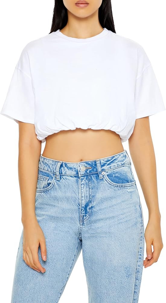 Forever 21 Women's Cropped Bubble-Hem Tee | Amazon (US)