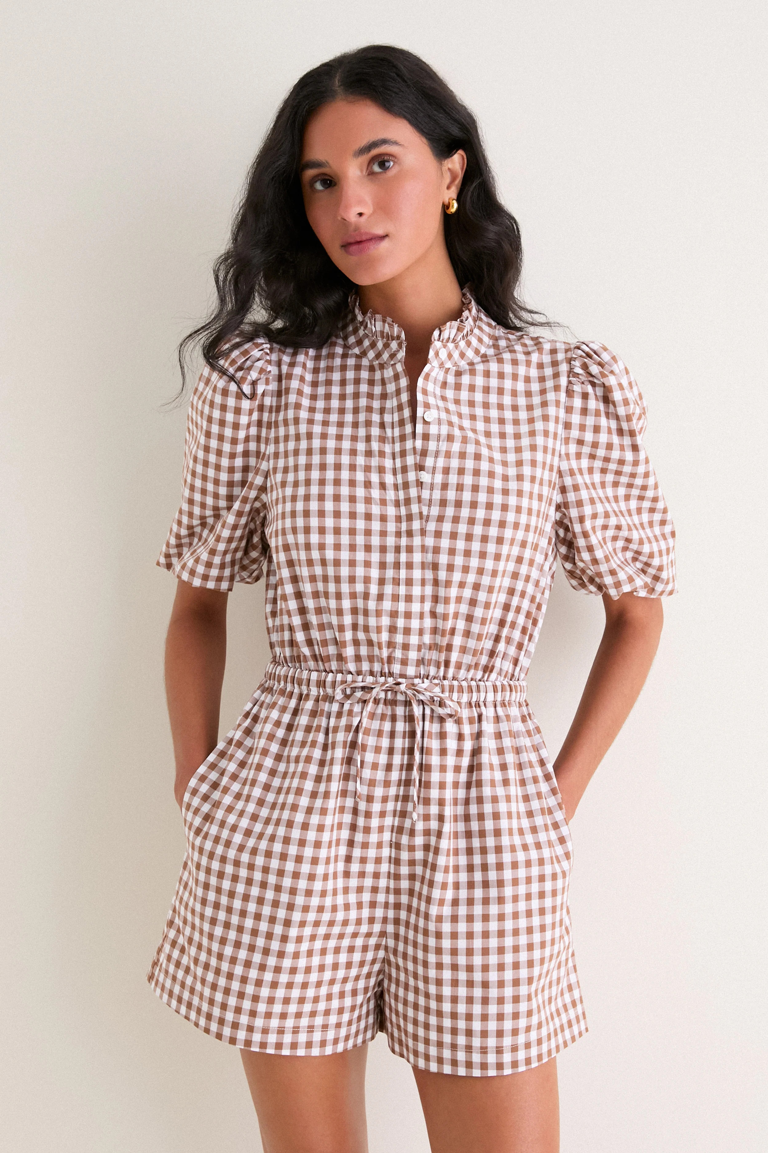 Brown Gingham Brooke Romper | Tuckernuck (US)