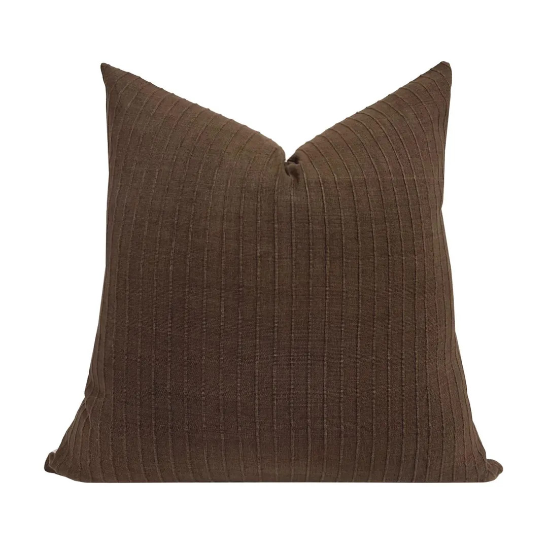 SUTTON || Dark Brown Striped Pillow Cover, Earthy Brown Neutral Pillow, Textured Pillow, Moody Pi... | Etsy (US)