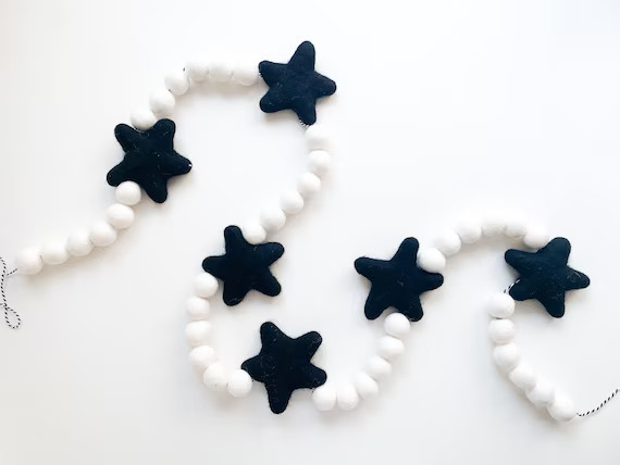 Big Black Star Felt Ball Garland Bunting Banner | Etsy | Etsy (US)