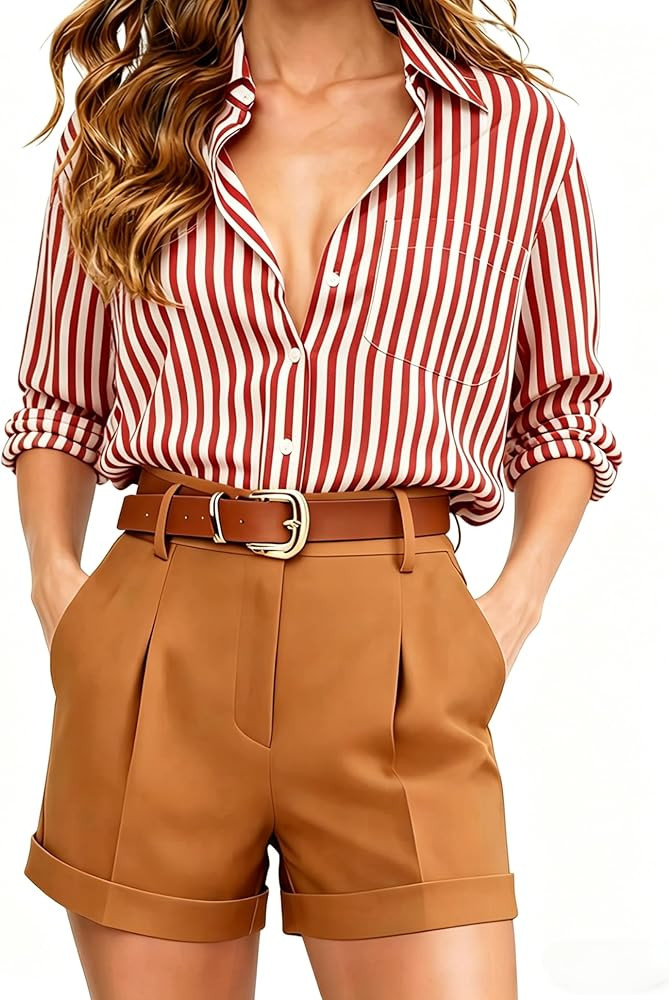Button Down Shirts for Women Striped Long Sleeve Wrinkle Resistant Blouses Super Soft Collared Bu... | Amazon (US)